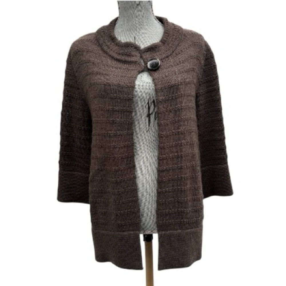 Carla B Vintage Merino Brown Wool Cardigan Made in Italy Cozy Warm
